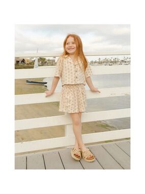 Rylee & Cru Girls Cream Printed Two-Piece Linen Blend Set